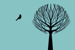 A tree with a bird perched on one of its branches