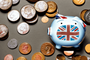 A piggy bank with a british flag on it